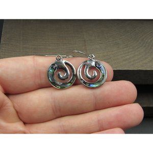 Sterling Silver Abalone Shell Swirling Dangle Earrings Vintage Wedding